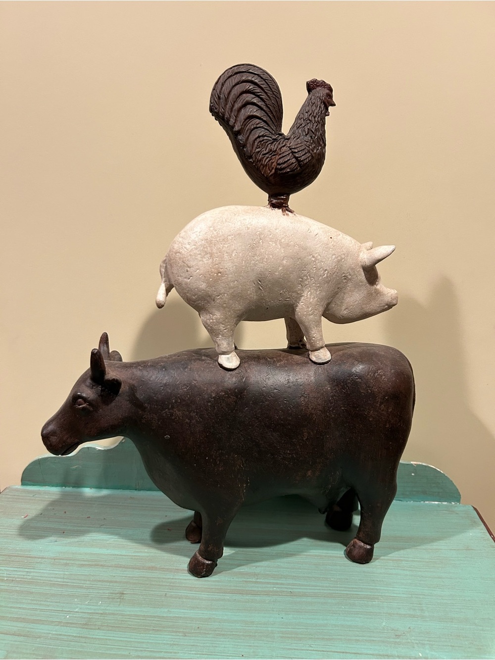 farmhouse-style stacked farm animals tabletop sculpture